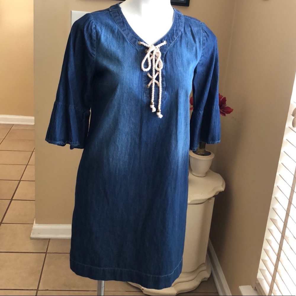 Denim Dress with pockets small Lace up front